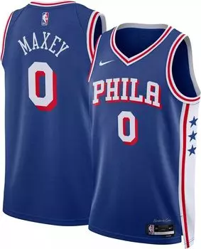 Мужская синяя майка Nike Philadelphia 76ers Tyrese Maxey #0 Dri-FIT Swingman