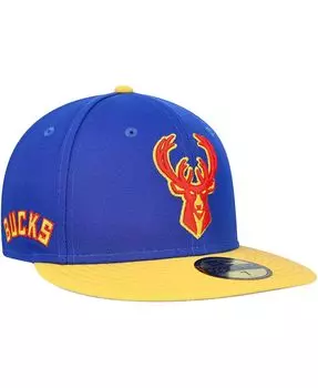 Мужская синяя приталенная кепка Milwaukee Bucks 59FIFTY с боковой нашивкой New Era