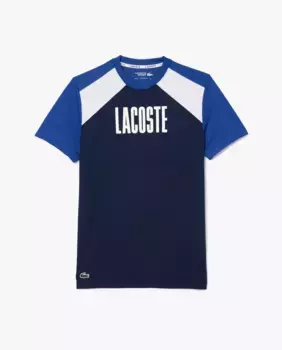 Мужская синяя спортивная футболка с коротким рукавом в стиле колор-блок Lacoste, тёмно-синий