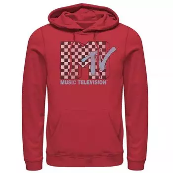Мужская синяя толстовка с логотипом MTV в черно-белую клетку в клетку TV Licensed Character