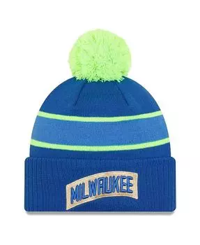 Мужская синяя вязаная шапка с манжетами и помпоном Milwaukee Bucks 2023/24 City Edition New Era, синий