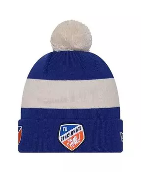Мужская синяя вязаная шапка с манжетами и помпоном FC Cincinnati 2024 Kick Off Collection New Era, синий