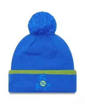 Мужская синяя вязаная шапка с манжетами и помпоном Seattle Sounders FC Wordmark Kick Off New Era