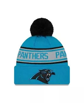 Мужская синяя вязаная шапка с повторяющимися манжетами и помпоном Carolina Panthers New Era, синий