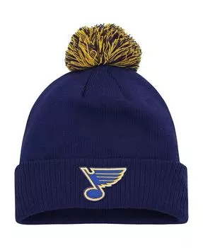 Мужская синяя вязаная шапка St. Louis Blues COLD DY с манжетами и помпоном Adidas, синий