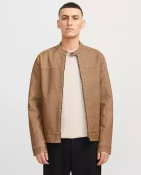 Мужская синтетическая куртка с застежкой-молнией Jack & Jones, светло-коричневый