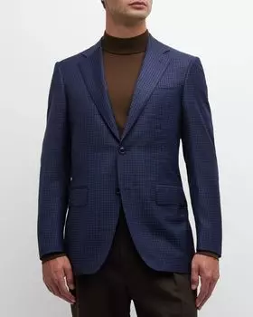 Мужская спортивная куртка в мини-клетку Canali, цвет Blue