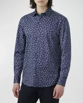 Мужская спортивная рубашка из хлопка с принтом Джеймса Пейсли Ooooh Bugatchi, цвет Navy