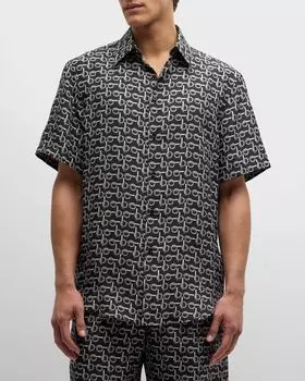 Мужская спортивная рубашка из шелка шелковицы с застежкой B Burberry, цвет Silver/Black