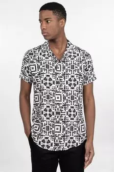 Мужская спортивная рубашка из вискозы с узким вырезом и открытым воротником Slim Fit с короткими рукавами TUDORS, черный