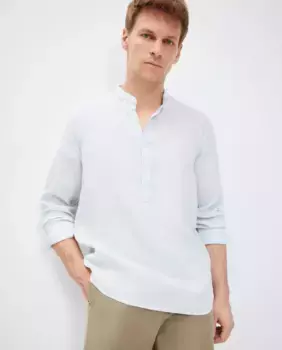 Мужская спортивная рубашка классического кроя из 100% льна Emidio Tucci, светло-голубой