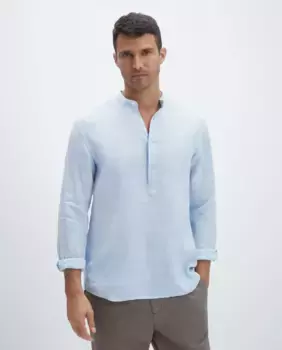 Мужская спортивная рубашка классического кроя из 100% льна Emidio Tucci, светло-голубой