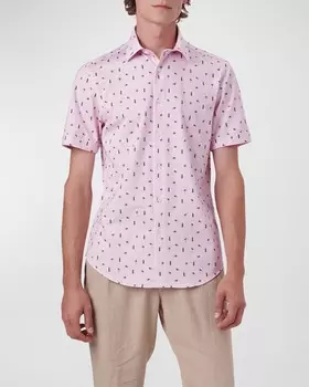 Мужская спортивная рубашка OoohCotton Tech Mini с тропическим принтом Bugatchi