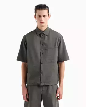 Мужская спортивная рубашка over-fit с короткими рукавами из ткани сирсакер Emporio Armani, цвет Verde Militar