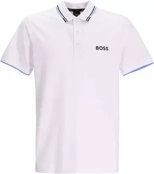 Мужская спортивная рубашка-поло BOSS Regular Fit из хлопка белого цвета Hugo Boss