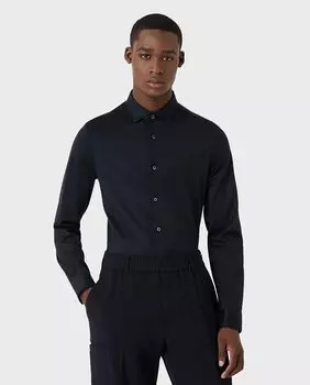 Мужская спортивная рубашка приталенного кроя из хлопка-тенселя Emporio Armani, темно-синий