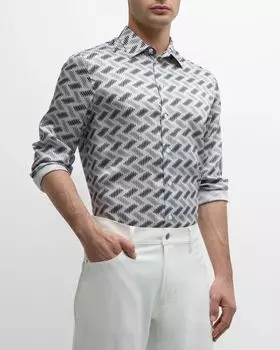 Мужская спортивная рубашка с геометрическим принтом Emporio Armani, цвет Grey