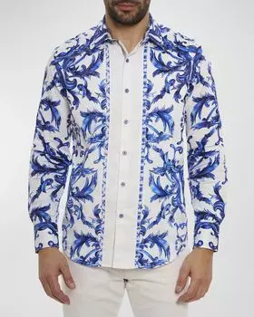 Мужская спортивная рубашка с принтом Zuma Baroque Robert Graham, цвет Blue