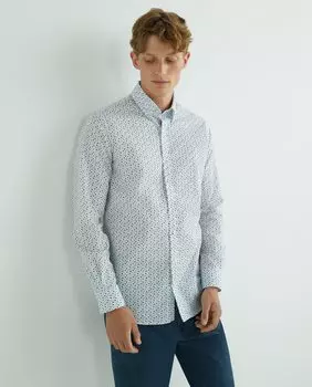 Мужская спортивная рубашка стандартного кроя, 100% хлопок NON IRON, гранатовый принт, поплин, воротник с заостренными пуговицами, манжеты по краю Rushmore, синий