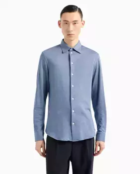 Мужская спортивная рубашка стандартного кроя с принтом «гусиные лапки» Emporio Armani, синий