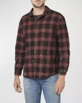 Мужская спортивная рубашка в клетку с эффектом потертости Hudson