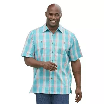 Мужская спортивная рубашка в клетку с короткими рукавами и короткими рукавами Kingразмера Big & Tall KingSize, цвет Aqua Plaid