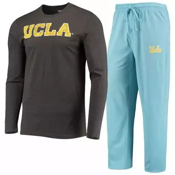 Мужская спортивная светло-синяя/темно-серая футболка UCLA Bruins Meter с длинными рукавами и брюки Concepts, комплект для сна