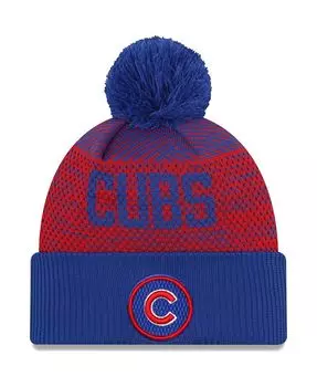 Мужская спортивная вязаная шапка с манжетами и помпоном Royal Chicago Cubs Authentic Collection New Era