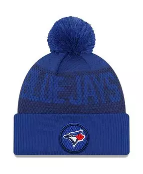 Мужская спортивная вязаная шапка с манжетами и помпоном Royal Toronto Blue Jays Authentic Collection New Era