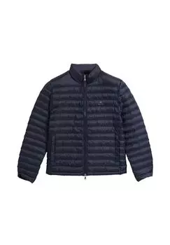 Мужская стеганая куртка - LIGHT PADDED JACKET, молния, воротник стойка, логотип GANT, синий