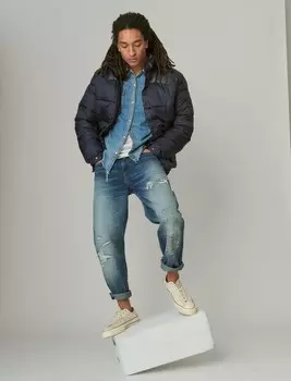 Мужская стеганая куртка-пуховик Lucky Brand в стиле вестерн, смешанная техника, цвет Rinse