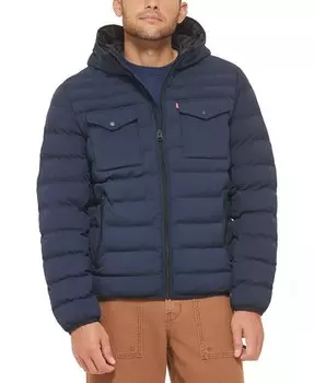 Мужская стеганая куртка с капюшоном и двумя карманами Levi's, синий