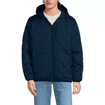 Мужская стеганая куртка с капюшоном Lands' End Diamond, цвет Radiant Navy