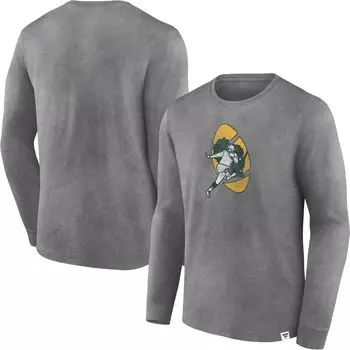 Мужская стираная футболка с длинными рукавами и фирменным логотипом Heather Charcoal Green Bay Packers Fanatics