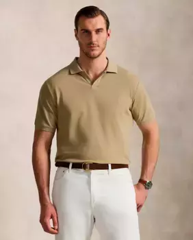 Мужская стрейчевая хлопковая рубашка поло Classic fit plus sizes Polo Ralph Lauren, бежевый