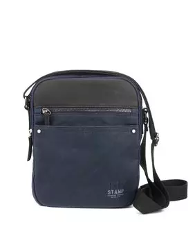 Мужская сумка через плечо из вощеной канвы синего цвета Stamp, темно-синий