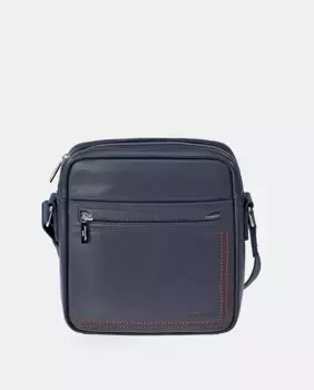 Мужская сумка через плечо PIERRE CARDIN из черной кожи с синей строчкой, темно-синий