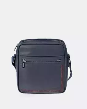 Мужская сумка через плечо PIERRE CARDIN из черной кожи с синей строчкой Pierre Cardin, тёмно-синий