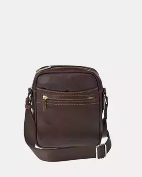 Мужская сумка через плечо Pierre Cardin из кожи растительного дубления с застежками-молниями, коричневый