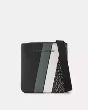Мужская сумка через плечо с зелено-белыми ремешками Armani Exchange, черный