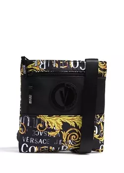 Мужская сумка-мессенджер черно-золотая Versace Jeans Couture