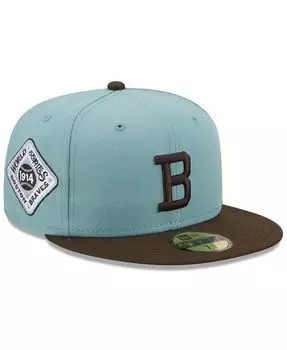 Мужская светло-голубая и коричневая шляпа Boston Braves Cooperstown Collection 1914 World Series Beach Kiss 59FIFTY. New Era