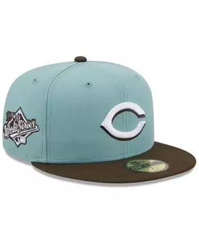 Мужская светло-голубая и коричневая шляпа приталенного цвета Cincinnati Reds 1990 World Series Beach Kiss 59FIFTY New Era