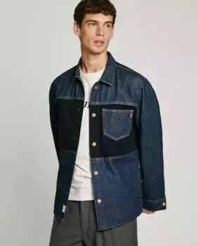 Мужская свободная джинсовая рубашка в стиле колор-блок Pepe Jeans, синий