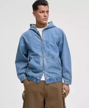 Мужская свободная джинсовая толстовка с капюшоном на молнии Mode of One, синий