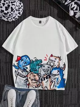 Мужская свободная футболка с рисунком мультфильма Hypemode больших размеров Manfinity, белый