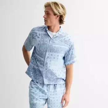 Мужская свободная рубашка с банданой и пуговицами Retrofit, голубой