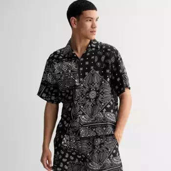 Мужская свободная рубашка с банданой и пуговицами Retrofit, черный