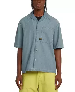 Мужская свободная рубашка с коротким рукавом из шамбрэ на пуговицах Camp Shirt G-Star Raw, синий