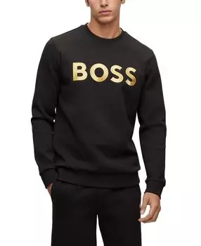 Мужская свободная толстовка boss из смеси хлопка с контрастным логотипом Hugo Boss, черный